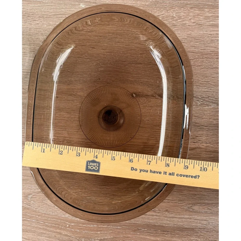 Pyrex Vision Amber Glass Lid 2.5-C Replacement Oval Ribbed Knob 10.75x8.5 Brown